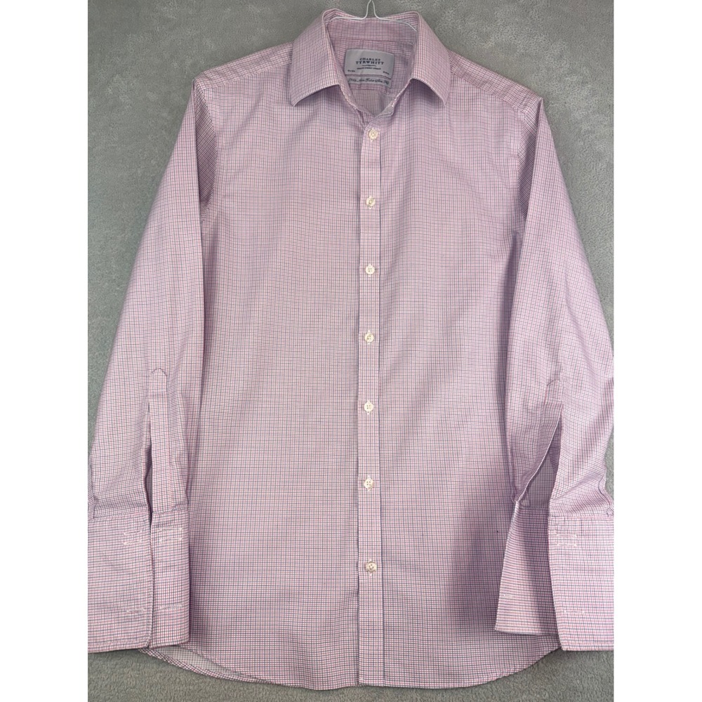 Charles Tyrwhitt 15.5X32 Extra Slim Fit Non-Iron Pink‎ Check French Cuff Shirt